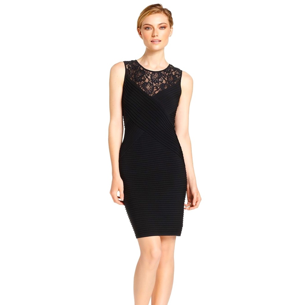 Calvin Klein Black Bodycon Dress Lace Detail Sz 2